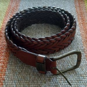 Size 38 1.25-inch wide Brown Leather Woven Belt by Nautica